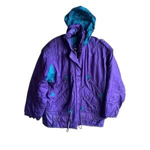 Andy Johns Vintage Colorblock Ski Jacket Women’s LARGE Purple 80s 90s Retro Coat